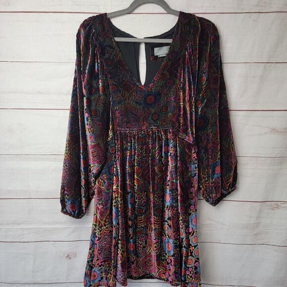 Anthropologie Mona Burnout Velvet Mini Dress Boho Paisley Bohemian Womens Sz XS - Picture 5 of 16